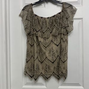 2/$15 Blue and tan “eyelet/lacy” blouse w/ collar & square neckline